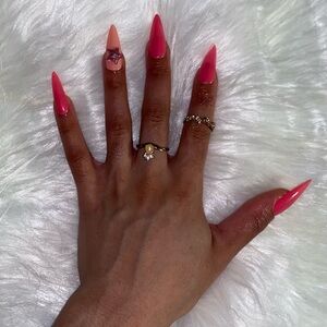 10pc Long Stiletto Pink Mix with 3D Nail Charm Accent Press on Nails